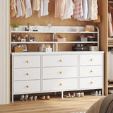 EnHomee 51.2" W White Dresser with 13 Drawers and LED Lights, White Dresser for Bedroom with Fabric Drawer, Long Dressers & Chests of Drawers, Dresser for Bedroom with Shelves for Closet EnHomee