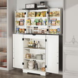 Kitchen Pantry Storage Cabinet,72" Freestanding Cupboard with 4 Barn Doors,Drawer and Adjustable Shelves,Wood Food Pantry for Kitchen, Dining Room, Bathroom,White Vipbear