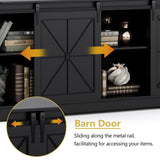 Farmhouse TV Stand for 65/60/55 Inch Tvs, Rustic Entertainment Center with Storage Cabinets & Sliding Barn Doors, Modern Media Console Table, Wood Television Furniture for Living Room, Bedroom, Black Xixini