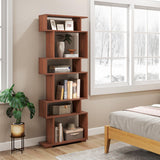 LOKO 6-Tier Storage Bookshelf, Tall Display Shelf with Anti-toppling Kits, Decorative Room Divider, S-Shaped Geometric Bookcase for Study, Living Room, Office (1,Walnut) LOKO
