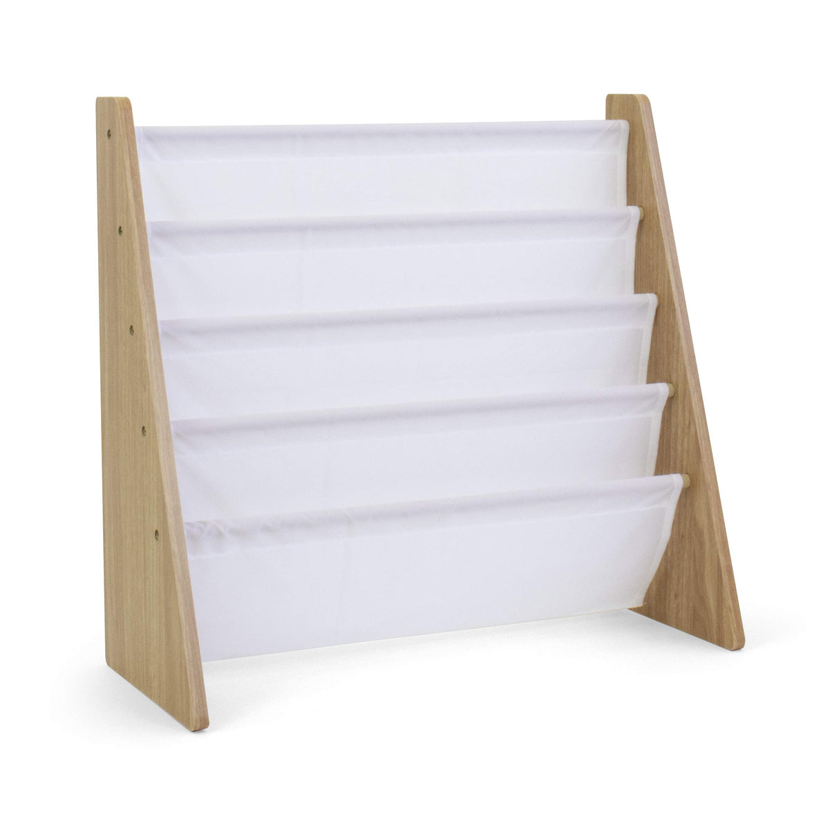 Humble Crew 4-Tier Toddler Bookshelf in Natural Wood/White with Deep Fabric Sleeves Humble Crew