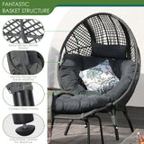 NICESOUL Patio Egg Chair with Ottoman, Big Oversized 440lbs Half-Egg Shape Chair w/Footstool, Comfortable Boho Rattan Lounger Chair w/Cushion for Reading, Living Room, Indoor, Exteriors, Porch,Gray NICESOUL