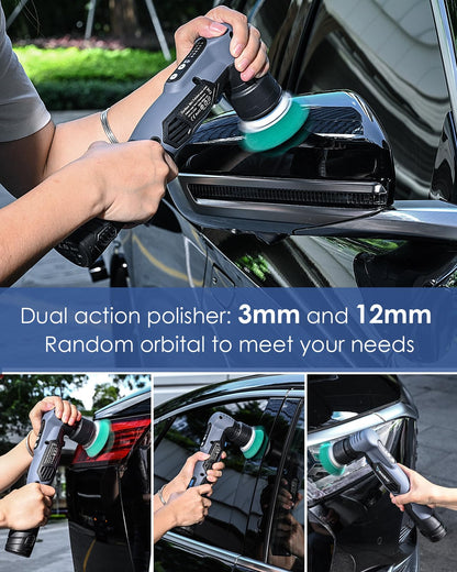 RAYBAO Mini Polisher, 2/1.5 inch Cordless Mini Polisher with 2pcs 2.0Ah Batteries, Works as DA & RO Polisher, Small Polisher with 6 Speeds, 53 Accessories, Mini Polisher for Car Detailing, Po - WoodArtSupply