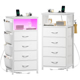Enhomee Nightstands Set of 2 Nightstand with Charging Station & LED Lights Tall Nightstand with Cloth Bags & Hooks Modern Night Stand with Dresser Drawers and Storage Shelves White Nightstand Set of 2 EnHomee