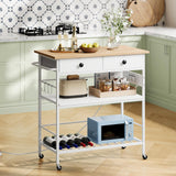 HOOBRO Kitchen Island with Storage, Rolling Island Cart for Kitchen with 2 Drawers & Outlet, 3 Tier Coffee Station and Microwave Stand, Kitchen Island Table for Home, Natural and White WN08UZD01 HOOBRO