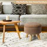 OGEMXU Storage Ottoman, Round Small Ottoman with Storage, Teddy Velvet Foot Stool with Wood Legs, Foot Rest for Chair, Soft Sponge Footstool for Living Room, Couch, Bedroom (Camel Brown) OGEMXU