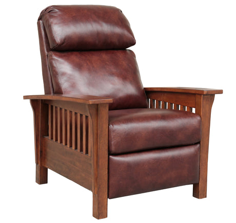BarcaLounger Mission 7-3323 (Craftsman) All Leather Push Back Manual Recliner Chair - 5702-87 Wenlock Fudge All Leather BarcaLounger