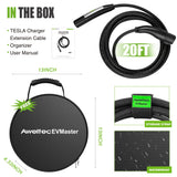 EV Tesla Charger Extension Cable, 20ft 48Amp 240Volt Max 11.5kW with NACS Plug, Extension Cord for Level 1/2 Tesla Mobile Charger/Wall Connector, Extension Cord for Model X/Y/3/S, CE/FCC Certificated EVMaster