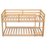 Low Profile Twin Over Twin Solid Wood Bunk Bed Frame for Kids in Natural Finish Bellemave