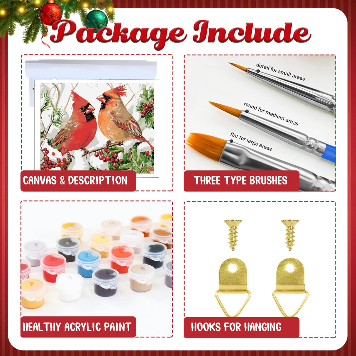 Christmas Paint by Numbers Kit for Adults Cardinal Paint by Number for Adults Beginner, Cardinal Paint by Numbers Art Supplies for Gift Home Wall Decor 16‘’W x 20''L hkejoi