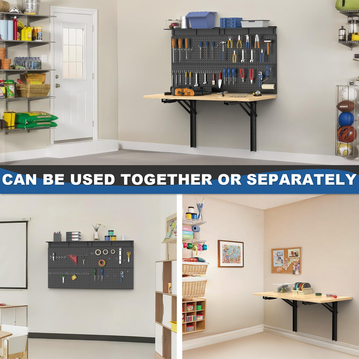 Ultrawall Wall Mounted Workbench with Pegboard, Folding Down Work Table Metal Pegboard Wall Organizer for Garage, Workshop, 48”X24” Ultrawall