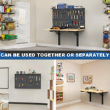 Ultrawall Wall Mounted Workbench with Pegboard, Folding Down Work Table Metal Pegboard Wall Organizer for Garage, Workshop, 48”X24” Ultrawall