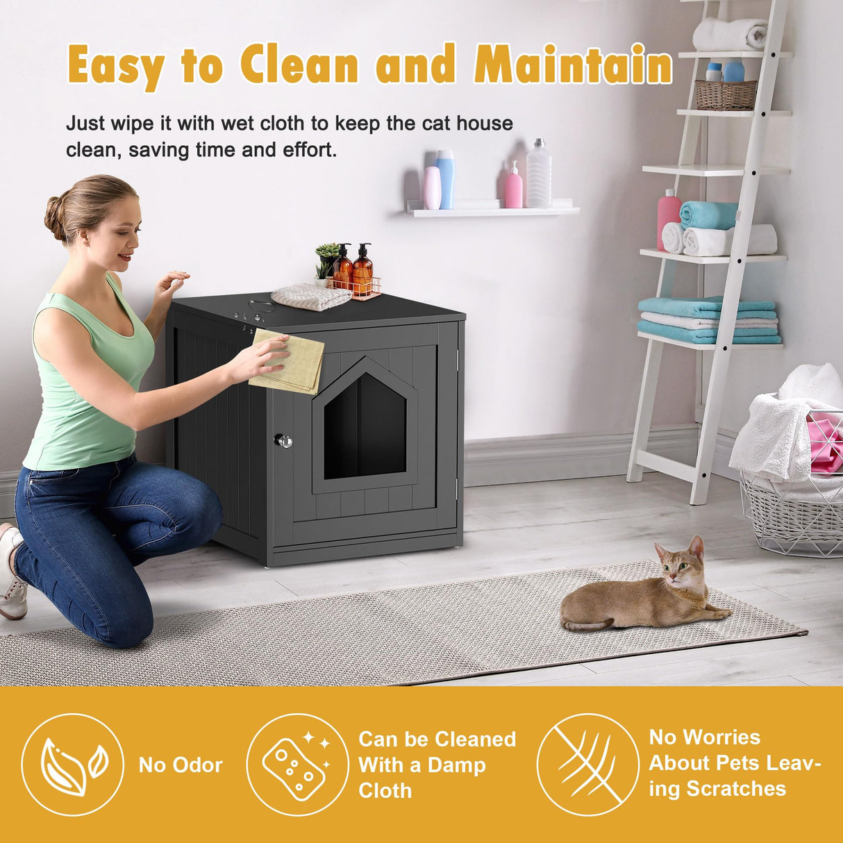 Cat Litter Box Enclosure Hidden Kitty Litter Box Furniture Indoor Cat Box Cabinet House Side Table Nightstand Washroom (Black) Nova Microdermabrasion