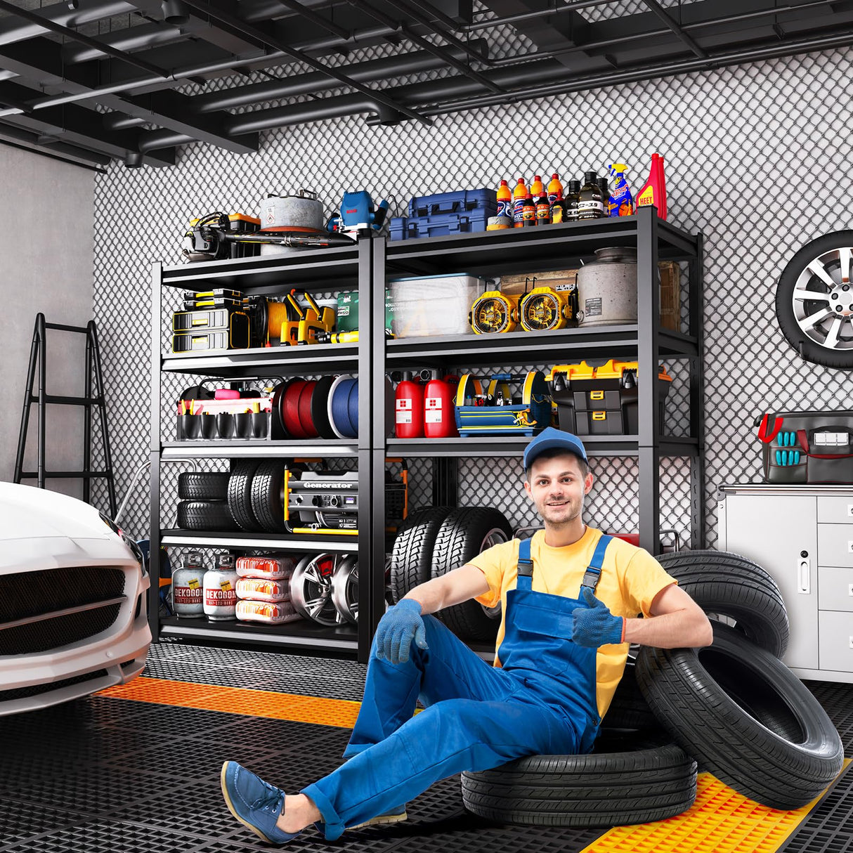 72”H Garage Shelving,Adjustable Garage Storage Shelves,2500LB Heavy Duty Shelves,Easy Assembly Metal Shelves, 5T Shelving Unit Metal Shelf Rack for Basement Industrial Black 72''H*35.4''W*15.7''D ZIWJHK