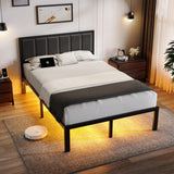 OLEVS Full Bed Frame with Headboard Metal Platform Bed Full Size with USB Charging Station and LED Lights, No Box Spring Needed OLEVS