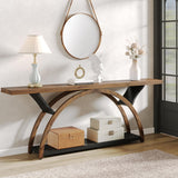 Tribesigns 70.87" Console Table with Storage Shelf, Narrow Long Sofa Table Behind Couch Table, 2-Tier Rustic Entryway Table with Half Moon Frame for Hallway Living Room (Brown & Black) Tribesigns