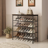 SUOERNUO Shoe Rack Organizer 5 Tier for Closet Entryway Free Standing Metal Storage Shoe Shelf with MDF Top Board，Black+Rustic Brown SUOERNUO