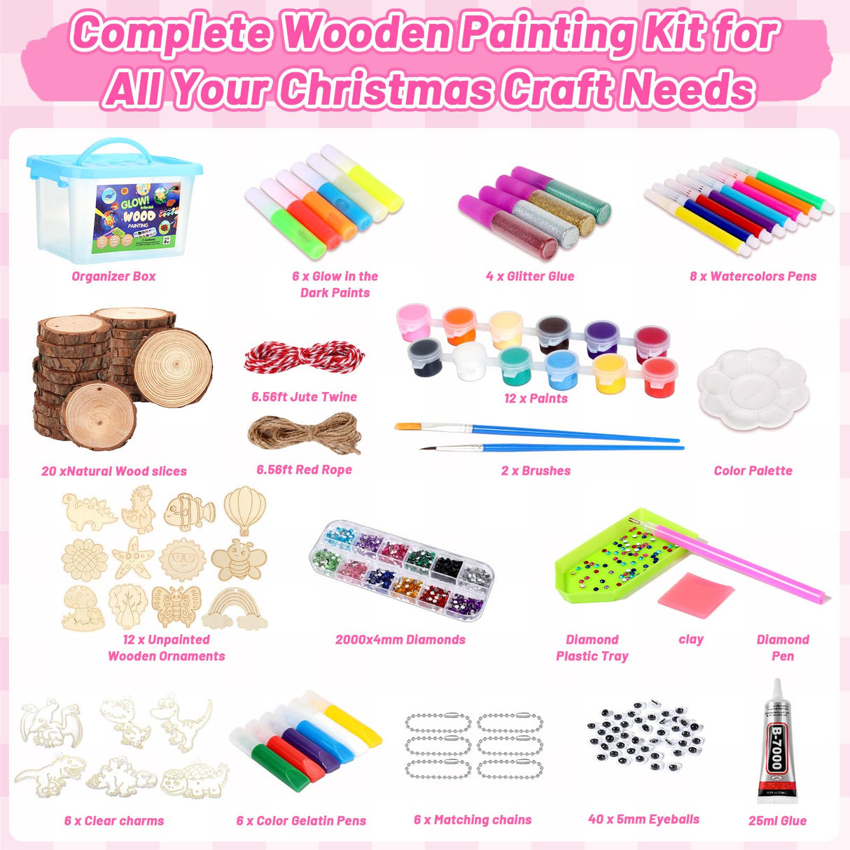 MAPVOLUT Wooden Painting Crafts Kit - Glow-in-The-Dark, Christmas Art & Craft Supplies for Kids Boy Girl Ages 8+ Christmas Birthday Party Gifts for Kids Boys Girls 8+ Years Old MAPVOLUT