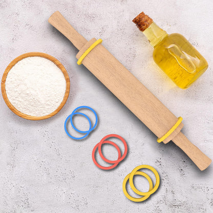 Mepple Classic Wooden Rolling Pin with Handle and Pastry Mat for Fondant, Pizza, Pies, Cookies, Rolling Pin for Baking with 3 Multi-Color Thickness Rings, 17" x 2.5" Natural Beechwood Rolling Pin