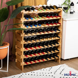 DECOMIL - 72 Bottle Stackable Modular Wine Rack Wine Storage Rack Solid Bamboo Wine Holder Display Shelves, Wobble-Free (Eight-Tier, 72 Bottle Capacity) DECOMIL