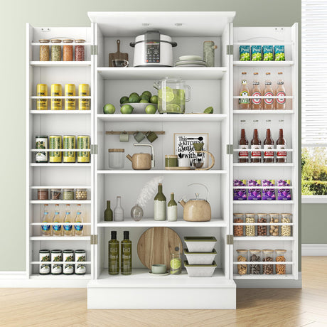 kepptory 47” Pantry Cabinet, Kitchen Pantry Storage Cabinet with Doors and Adjustable Shelves, Brown Freestanding Buffet Cupboards Sideboard for Living Room and Dinning Room (White) kepptory