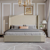 AMERLIFE Lift Up Storage Bed Queen Size Linen Upholstered Platform Bed Frame, Hydraulic Storage,Modern Wingback Headboard, No Box Spring Needed, Khaki AMERLIFE