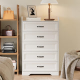 Gizoon 5 Drawers Dresser, 44.3" H Dresser for Bedroom, Chest of Drawers with Large Storage Capacity, Modern 5 Drawer Chest with Smooth Rail, Handles, Anti-tilt Device, for Hallway, Living Room, White Gizoon