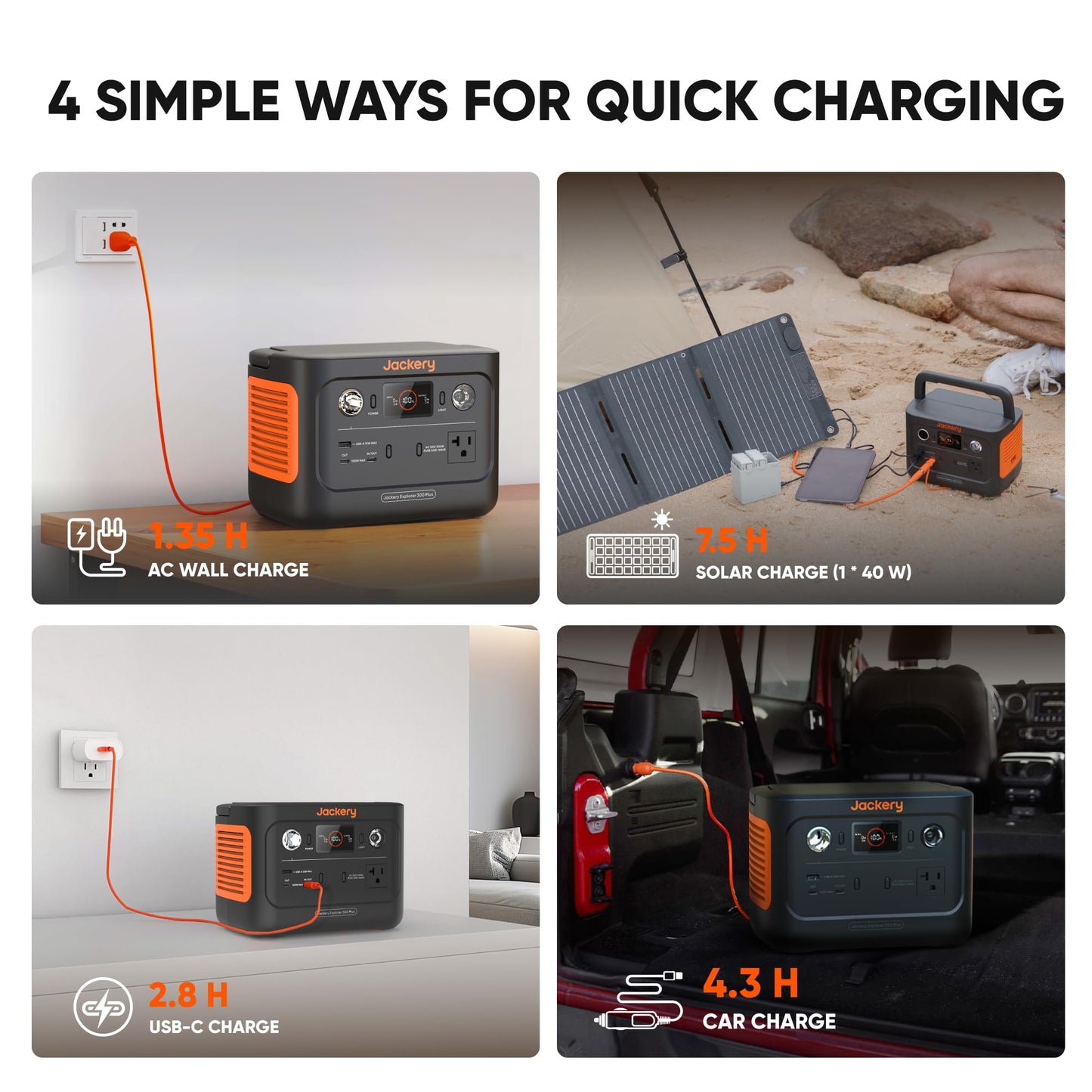 Jackery Explorer 300 Plus Portable Power Station, 288Wh Backup LiFePO4 Battery, 300W AC Outlet, 3.75 KG Solar Generator for RV, Outdoors, Camping, Traveling, and Emergencies (Solar Panel Opti - WoodArtSupply