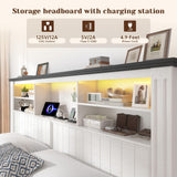 EnHomee King Bed Frame with Headboard and Storage, 4 Drawers & LED & USB King Bed Frame with Storage Farmhouse King Size Bed Frame Built in Charging Station,NO Noise,No Box Spring Needed,White EnHomee