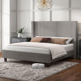 HOWE King Size Upholstered Platform Bed Frame, Wingback Bed with 50.8" Headboard, Corduroy/Solid Wood Leg/No Box Spring Needed/Noise Free/Taupe HOWE