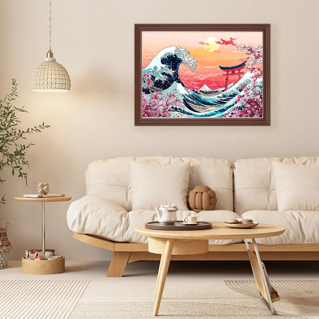 Lxmsja Cherry Blossom Diamond Art Kits for Adults, Great Wave DIY Full Drill Diamond Painting Kits for Beginners, 5D Gem Art Crafts for Adults, Home Wall Decor 16x12 inch Lxmsja