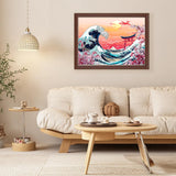 Lxmsja Cherry Blossom Diamond Art Kits for Adults, Great Wave DIY Full Drill Diamond Painting Kits for Beginners, 5D Gem Art Crafts for Adults, Home Wall Decor 16x12 inch Lxmsja