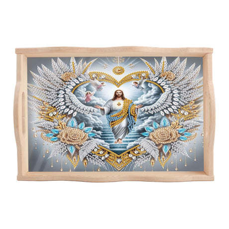 JISHSHAY Diamond Art Serving Tray Diamond Painting Food Tray Gem Art Serving Platter Gem Painting Mosaic Kits for Adults DIY Kits for Adults Table Decor, with Handle 20×30cm/7.87×11.81in, Jesus JISHSHAY