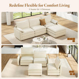 Vesgantti 108" Modular Sectional Sofa, Comfy Cloud Couch with Movable Ottoman Deep Seat Chenille L Shaped Modular Sofa, Sectional Couches for Living Room, Bedroom and Apartment, Beige Vesgantti