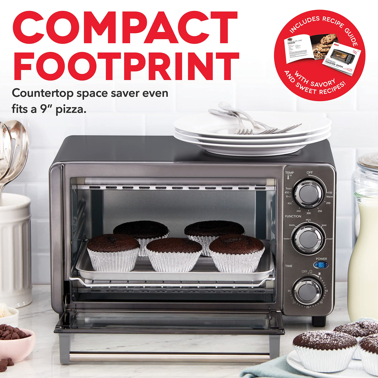 Dash Express Countertop Toaster Oven with Quartz Technology, Bake, Broil, and Toast with 4 Slice Capacity and Pizza Capability – Black DASH