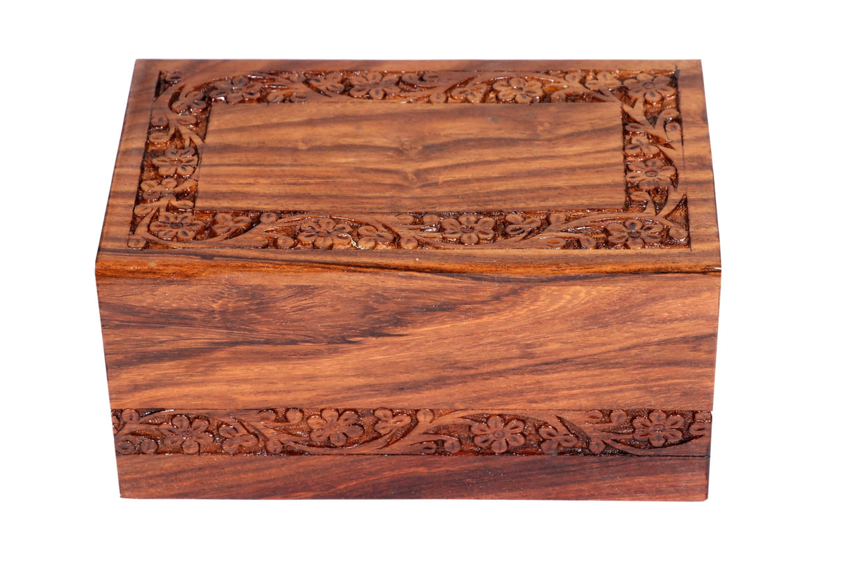 Handmade Rosewood Urn Box for Human Ashes Engraved Border Wooden Cremation Box/Urns for Human Ashes Adult, Funeral Urn Box Wooden Decorative Urns Box KHIZAR HANDICRAFT