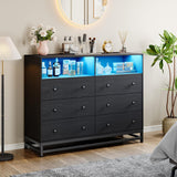 GAOMON Dresser for Bedroom,Wide Wood Dresser with 6 Drawers,Storage Chest of Drawers with Plug-in Charging Hub&LED Light,Sturdy Steel Frame,55 Inch TV Stand for Living Room,Closet,Entryway,Nursery GAOMON
