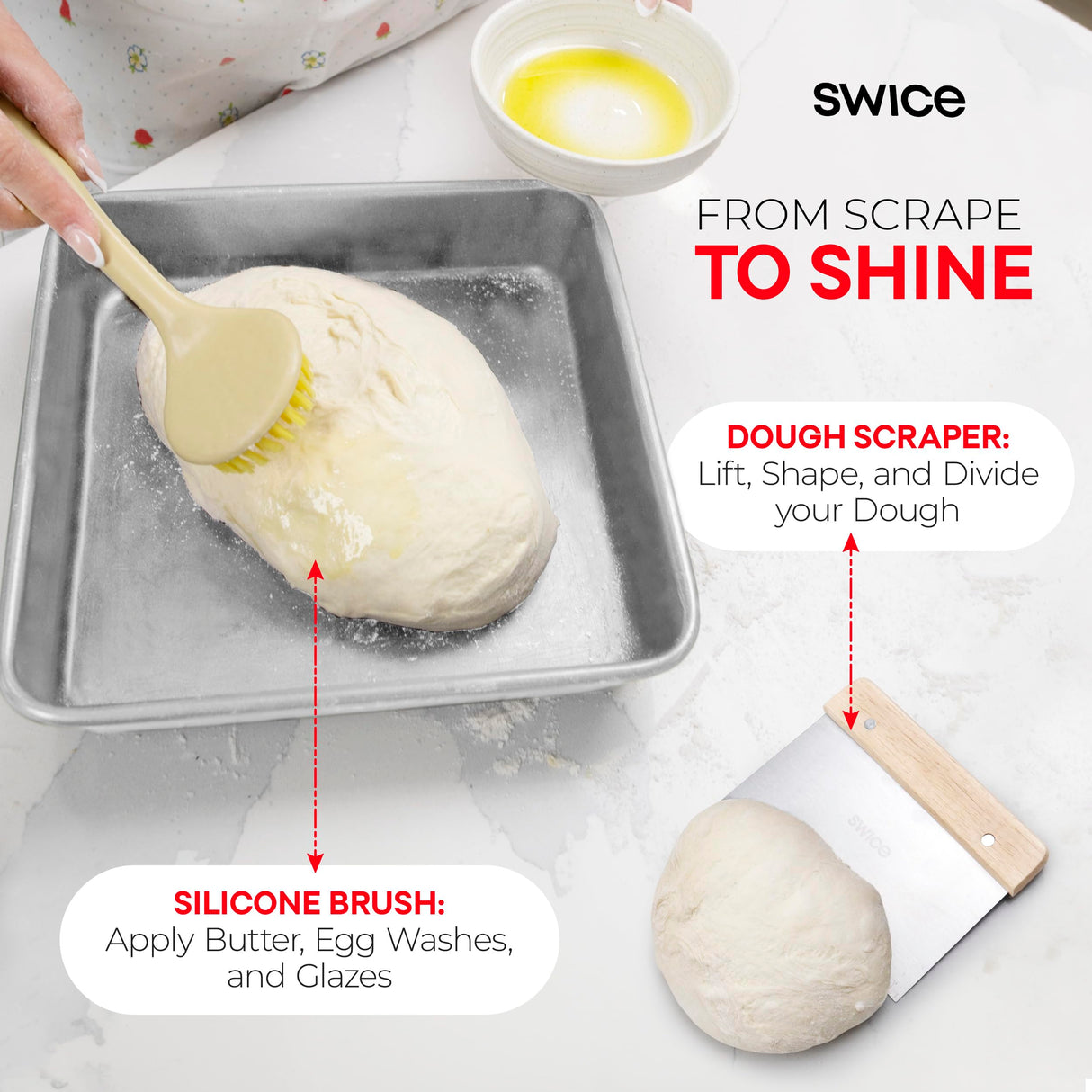 Swice Bread Proofing Basket, Round 9-Inch Banneton Sourdough Starter Kit with Lame, Dough Scraper, Linen Liner, and Basting Brush, Complete Bread Making Supplies and Tools Swice