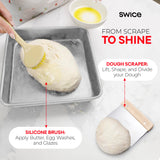 Swice Bread Proofing Basket, Round 9-Inch Banneton Sourdough Starter Kit with Lame, Dough Scraper, Linen Liner, and Basting Brush, Complete Bread Making Supplies and Tools Swice