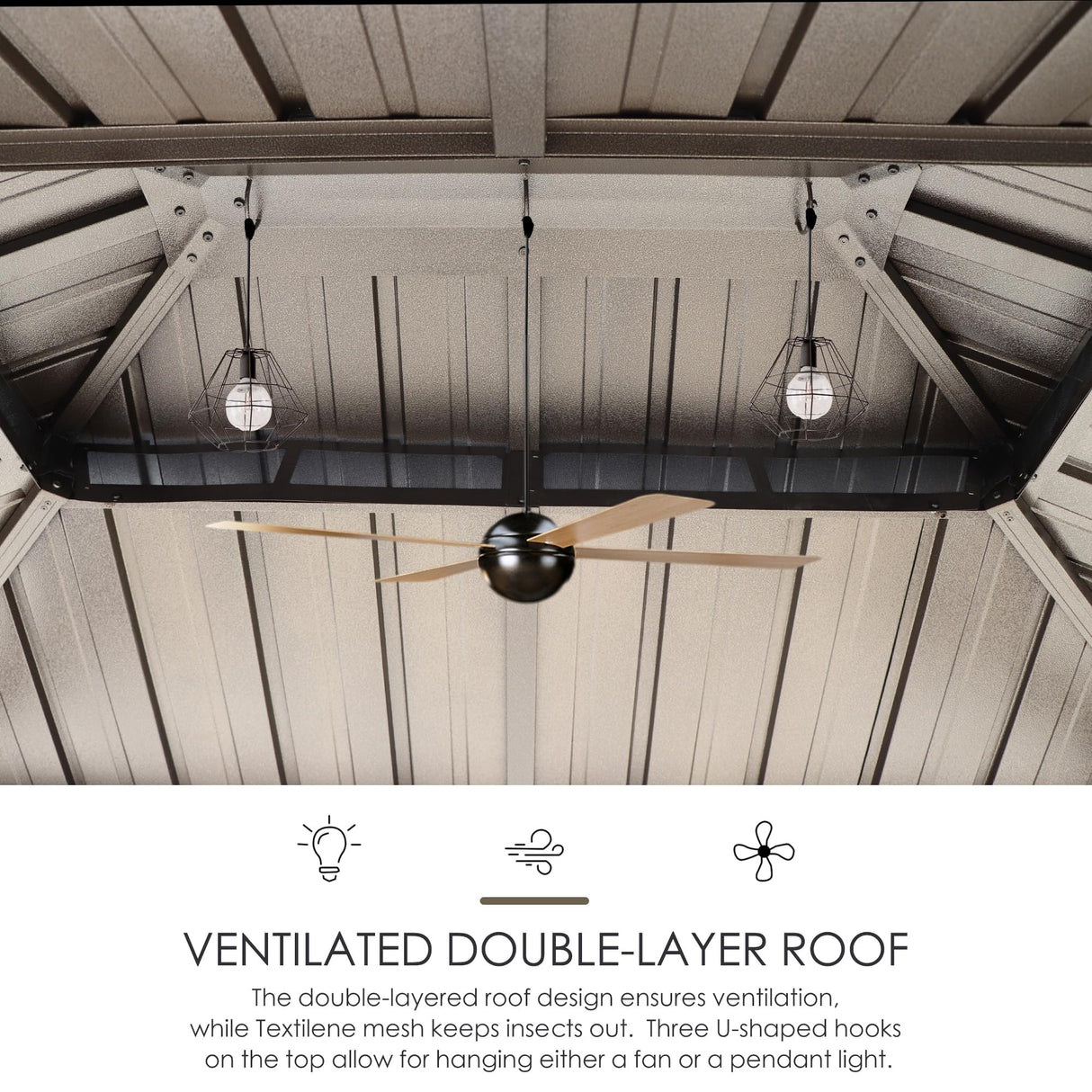 Kozyard 6’ x 8’ BBQ Hardtop Grill Gazebo, Outdoor Barbecue Gazebo with Double Galvanized Metal Roof, Aluminum BBQ Gazebo with 2 Side Shelves for Outdoor Grilling Station (Brown/Hardtop) Kozyard