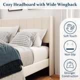 Sismplly Full Size Bed Frame with Headboard,Vertical Channel Tufted Wingback No Box Spring Needed, Mattress Foundation, Easy Assembly, Beige Sismplly