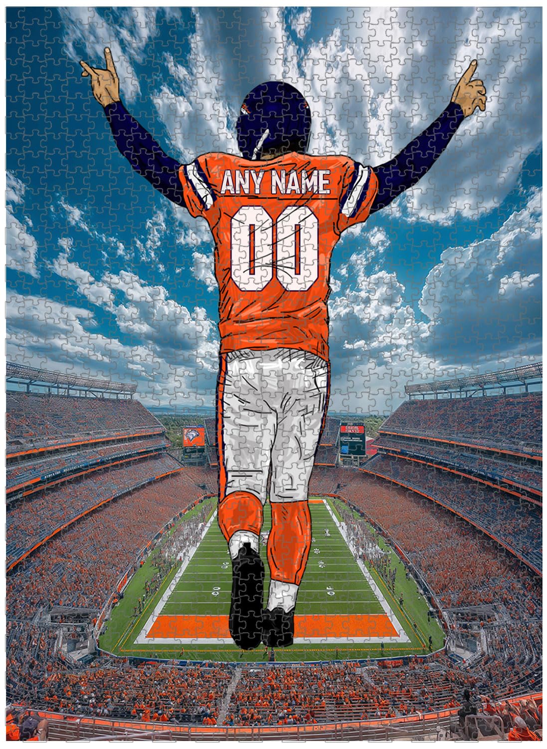 Wooden Jigsaw Puzzles for Adults - Customized Name and Number on (Denver) Football Player with Home Field Advantage - 300 500 1000PCS Puzzles Game MBHappy