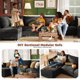 ABCASA Oversized Loveseat Sofa, Modern Modular Sectional Couch Black Fluffy Chenille Mid Century 2-Seat 24.5" Deep Seat for Apartment, Living Room, Bedroom ABCASA