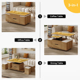homary Natural Lift Top Coffee Table with Hidden Storage, 3 in 1 Multi-Function Modern Folding Center Table with 4 Stools and Casters homary