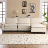 Karl home Sectional Sofa Modular Deep Seat Sofa Couch with Ottoman, Linen Sofa Sleeper Comfy Upholstered Furniture for Living Room, Apartment, Studio, Office, (3-Seat & 1-Ottoman, Beige) Karl home