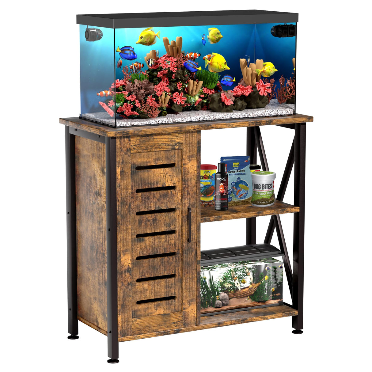 Herture 20-29 Gallon Fish Tank Stand, Aquarium Stand with Cabinet Accessories Storage, Heavy Duty Metal Frame, 31.49" L*15.74" W Tabletop, 330LBS Capacity, Rustic Brown PG07YGN Herture