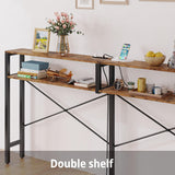 IRONCK Console Table with Power Outlet, Long Sofa Table with Shelves and X-Shaped Design, Narrow Sofa Entryway Behind Couch Table for Living Room and Hallway, Vintage Brown IRONCK