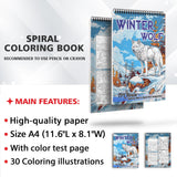 TPLHOUSE Winter Wolf Coloring Book Spiral Bound for Adults, Premium Cover, 30 Beautiful Coloring Pages of Majestic Wolves in Winter Scenes Stress Relief and Relaxation TPLHOUSE