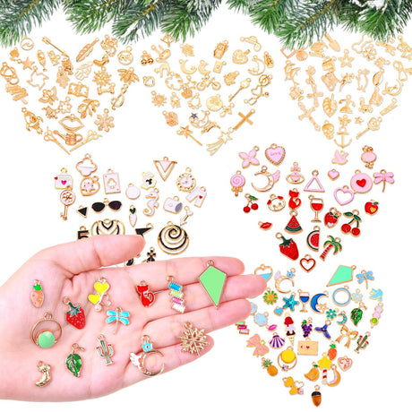 Acejoz 200Pcs Charms for Jewelry Making, Assorted Jewelry Bangle Charms, Wholesale Mixed Bulk Metal Earring Charms for DIY Necklace Bracelet Jewelry Making and Crafting (Assorted Color) Acejoz