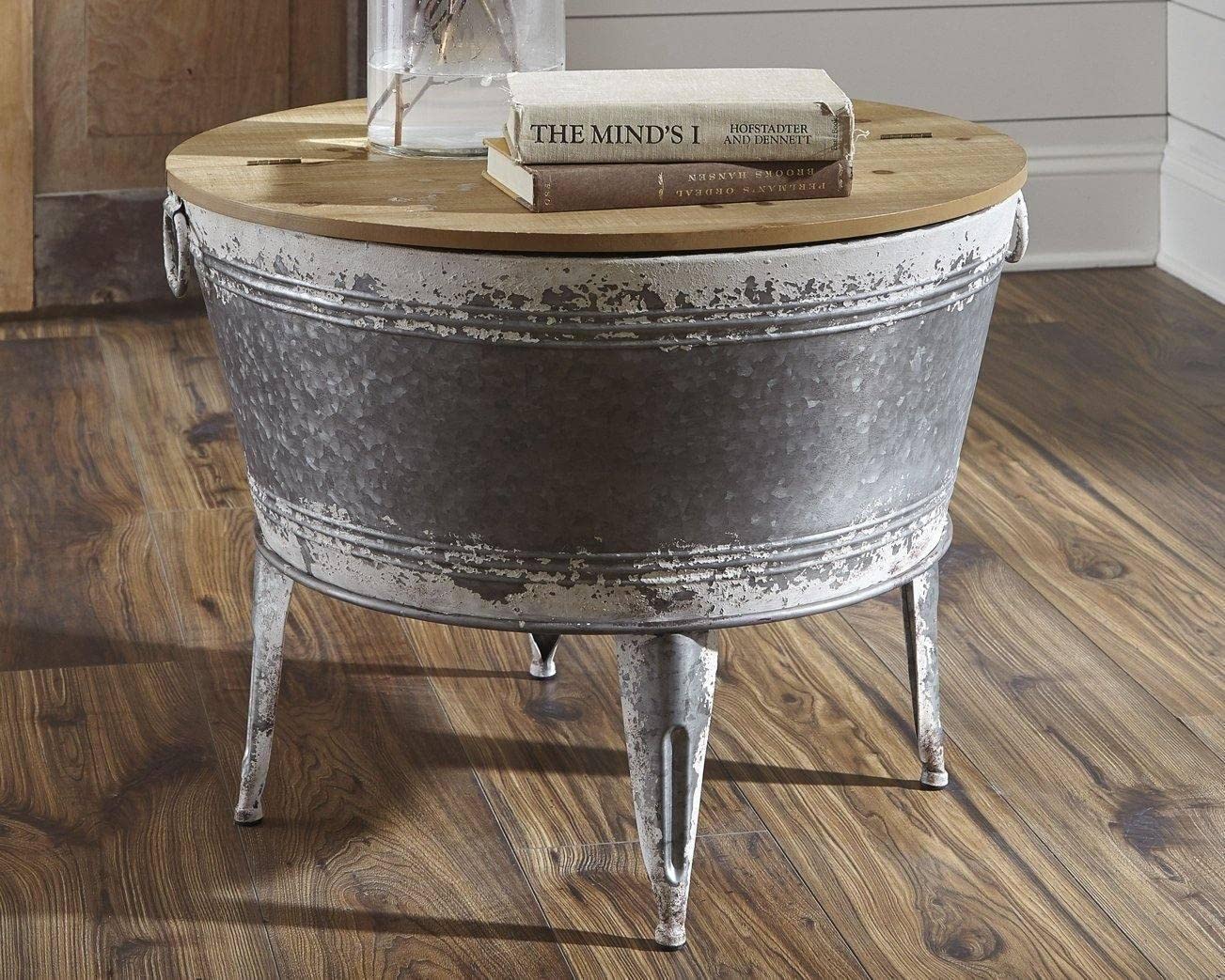 Signature Design by Ashley Shellmond Rustic Distressed Metal Accent Cocktail Table with Lift Top 20", Gray - WoodArtSupply